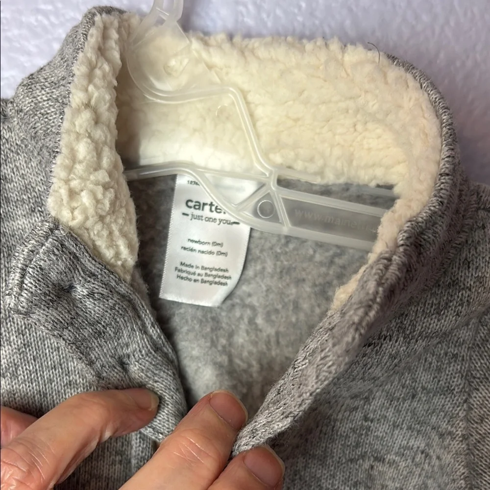Carter's Gray Bunting One Piece with Mock Neck Henley Fleece Lined Collar